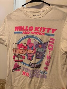 Hello Kitty White Tee with Pink and Purple Character Graphic